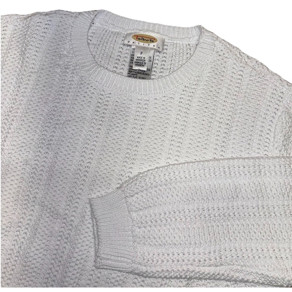 NWT Vintage Talbots White Cotton Cable Knit Crewneck Sweater‎ Women's Petite P